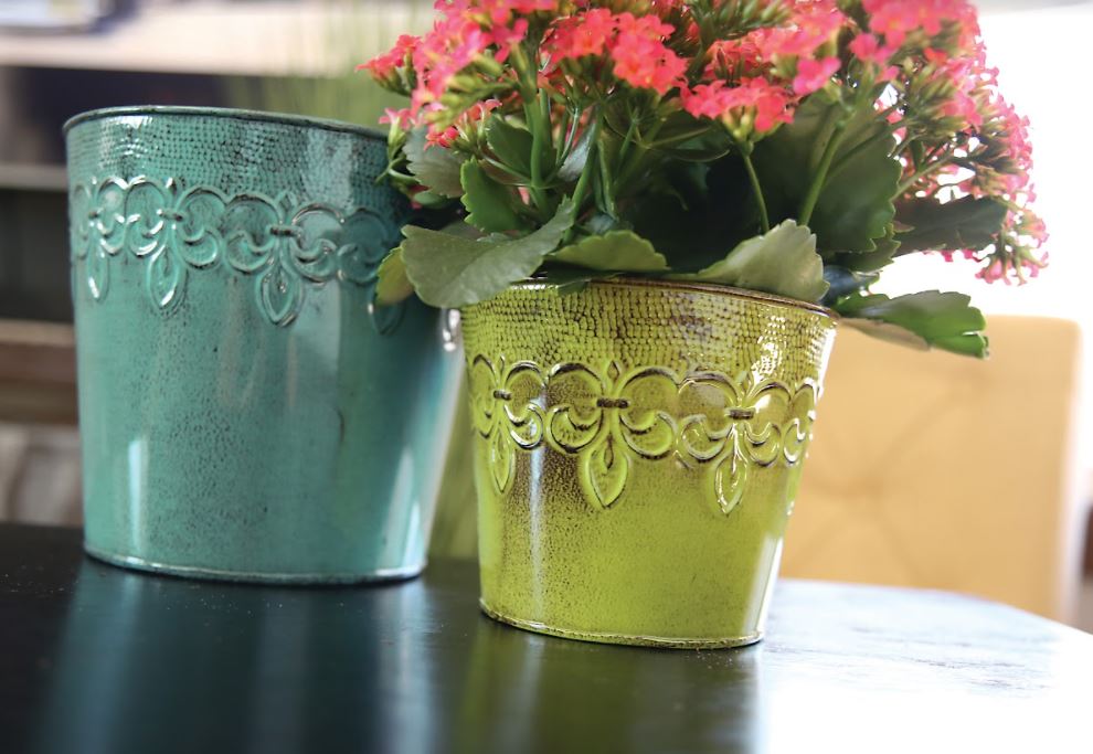 fleur de lis plant pots Robert Allen Fleur de Lis 6 In. Metal Surf Blue Planter MPT01890
